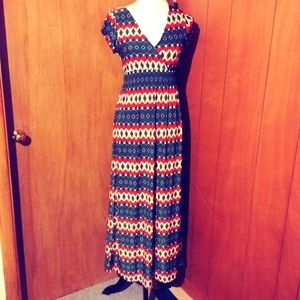 Maxi Summer Dress Medium Red Gold and Green